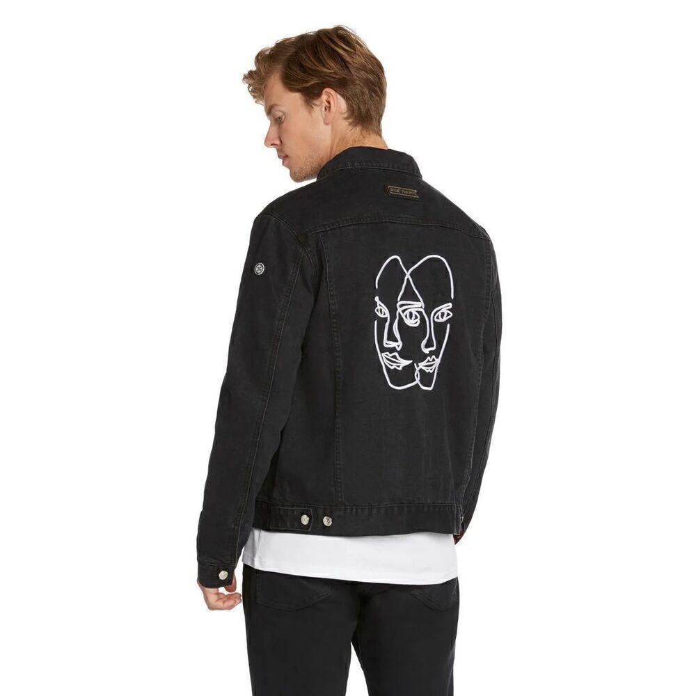 Black Denim Jacket with Artistic Back Design